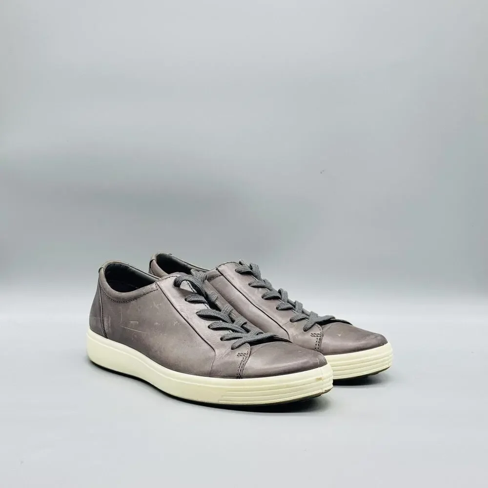 ECCO Shoes Mens 8.5 Gray Leather Low Top Casual Sneakers Comfort Walking